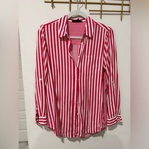 Jane and Denlancey, size small - medium , women’s pink and white button down